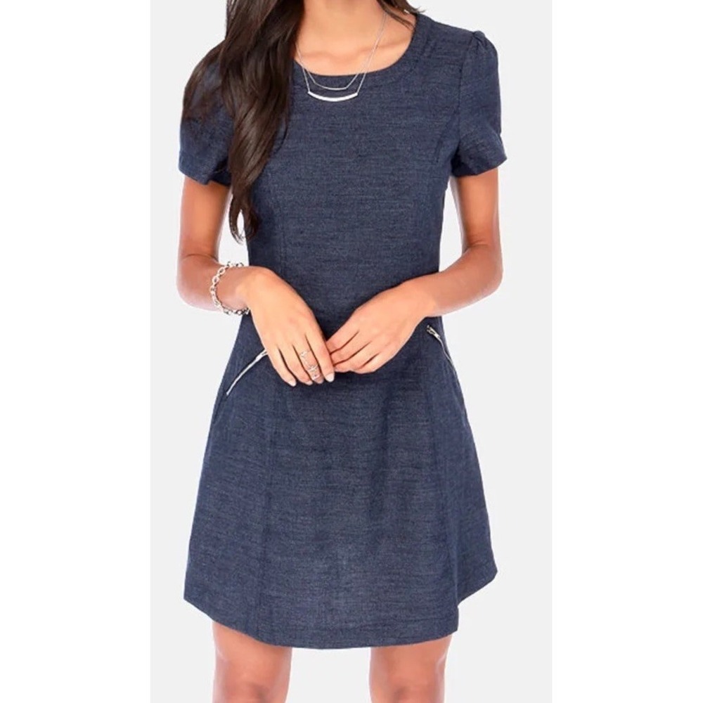 Under Skies Womens Zippered Pocket Front Sheath Dress‎ Back Cutout Denim Like S